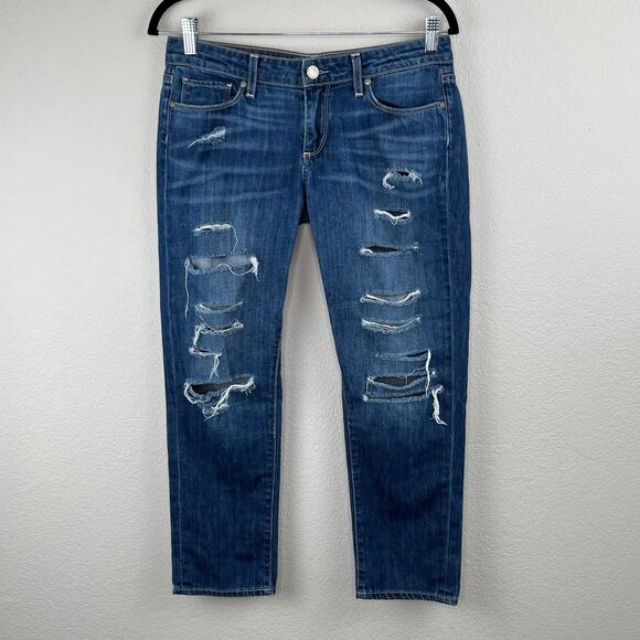 Paige Low Rise Distressed Jimmy Jimmy Skinny Ankle Medium Wash Blue Jeans 27 USA - Picture 12 of 13